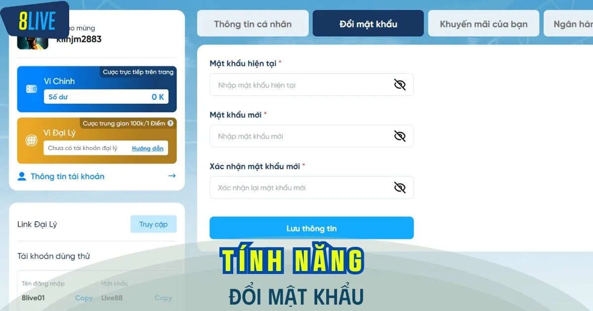 Đổi mật khẩu thoải mái để tăng độ bảo mật cho tài khoản cá cược